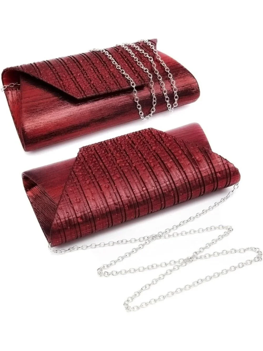 Women’s Burgundy Clutch Purse With Detachable Chain Wedding Formal Evening Bag